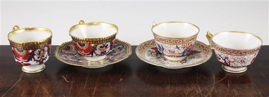 A Flight Barr & Barr Imari palette porcelain trio, c.1820, and two cups and a saucer, 15cm